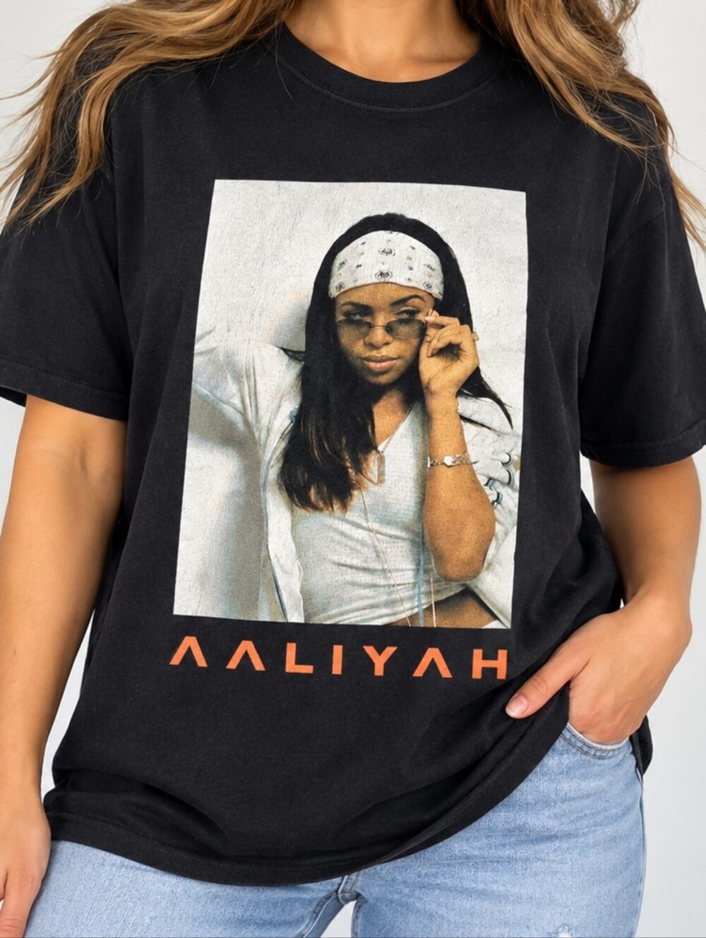 Aaliyah Graphic T Shirt XL Black R&B Hip Hop 90s Y2K Music Portrait Tee